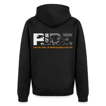 Motorrad RIDE GP Racer Biker Motorradfahrer - Unisex Premium Bio Zip Hoodie - Schwarz - Hinten - Nico (187cm)