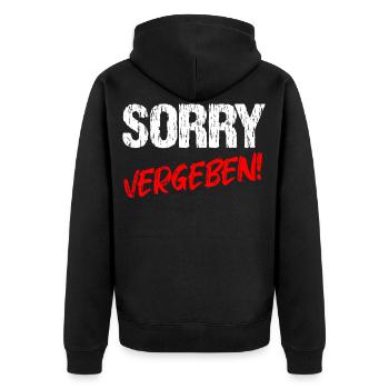 Sorry Vergeben - Unisex Premium Bio Zip Hoodie - Schwarz - Hinten - Nico (187cm)