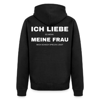 Schach Ich liebe es wenn meine Frau - Unisex Premium Bio Zip Hoodie - Schwarz - Hinten - Nico (187cm)