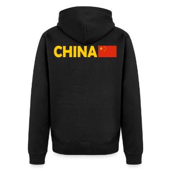 China - Unisex Premium Bio Zip Hoodie - Schwarz - Hinten - Nico (187cm)
