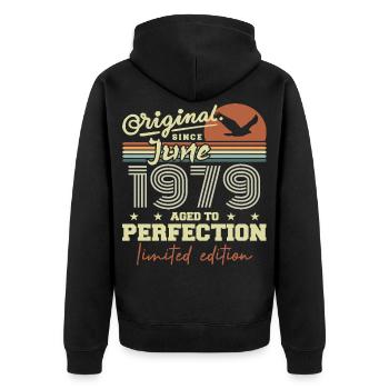 Born in June 1979, June 1979, Born June 1979 June 1979 - Unisex Premium Organic Zip Hoodie - black - Back - Nico (187cm)