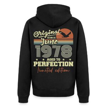 Born in June 1978, June 1978, Born June 1978 June 1978 - Unisex Premium Organic Zip Hoodie - black - Back - Nico (187cm)