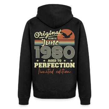geboren im Juni 1980, Juni 1980, geboren im Juni 1980 Juni 1980 - Unisex Premium Bio Zip Hoodie - Schwarz - Hinten - Nico (187cm)