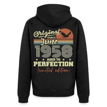 Born in June 1958, June 1958, Born June 1958 June 1958 - Unisex Premium Organic Zip Hoodie - black - Back - Nico (187cm)