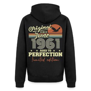 Born in June 1961, June 1961, Born June 1961 June 1961 - Unisex Premium Organic Zip Hoodie - black - Back - Nico (187cm)