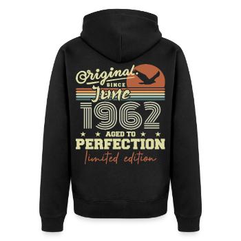 Born in June 1962, June 1962, Born June 1962 June 1962 - Unisex Premium Organic Zip Hoodie - black - Back - Nico (187cm)