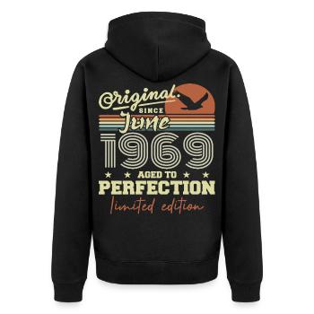 Born in June 1969, June 1969, Born June 1969 June 1969 - Unisex Premium Organic Zip Hoodie - black - Back - Nico (187cm)