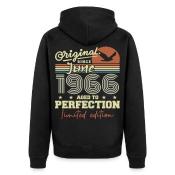 Born in June 1966, June 1966, Born June 1966 June 1966 - Unisex Premium Organic Zip Hoodie - black - Back - Nico (187cm)