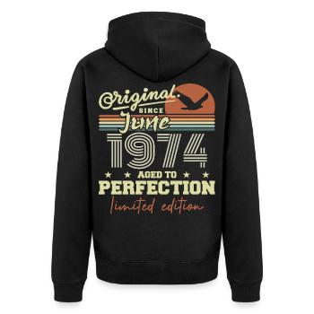Born in June 1974, June 1974, Born June 1974 June 1974 - Unisex Premium Organic Zip Hoodie - black - Back - Nico (187cm)