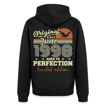 Jahrgang Juni 1998, Juni 1998, Jahrgang Juni 1998 Juni 1998 - Unisex Premium Bio Zip Hoodie - Schwarz - Hinten - Nico (187cm)