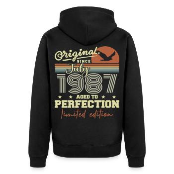 Juli 1987 Retro Geburtstag Geboren im Juli 1987 - Unisex Premium Bio Zip Hoodie - Schwarz - Hinten - Nico (187cm)