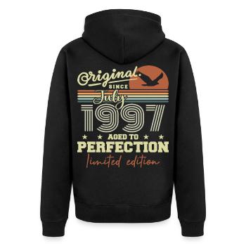 July 1997 Retro Birthday Born in July 1997 - Unisex Premium Organic Zip Hoodie - black - Back - Nico (187cm)