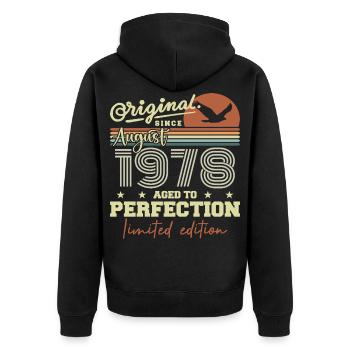 August 1978 Geburtstag August 1978 Jahrgang August 1978 - Unisex Premium Bio Zip Hoodie - Schwarz - Hinten - Nico (187cm)