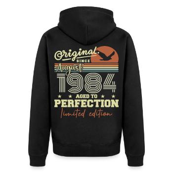 Août 1984 Anniversaire Août 1984 Vintage Août 1984 - Veste à capuche bio Premium Unisexe - noir - Dos - Nico (187cm)