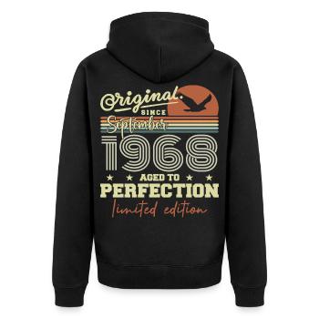 Born in September 1968 September - September 1968 - Unisex Premium Organic Zip Hoodie - black - Back - Nico (187cm)