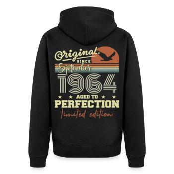 Born in September 1964 September - September 1964 - Unisex Premium Organic Zip Hoodie - black - Back - Nico (187cm)