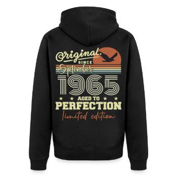 Born in September 1965 September - September 1965 - Unisex Premium Organic Zip Hoodie - black - Back - Nico (187cm)