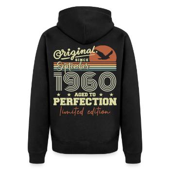 Born in September 1960 September - September 1960 - Unisex Premium Organic Zip Hoodie - black - Back - Nico (187cm)