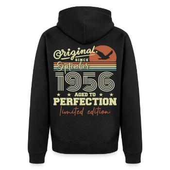 Born in September 1956 September - September 1956 - Unisex Premium Organic Zip Hoodie - black - Back - Nico (187cm)