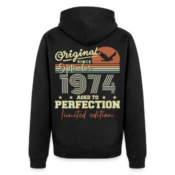 Born in September 1974 September - September 1974 - Unisex Premium Organic Zip Hoodie - black - Back - Nico (187cm)