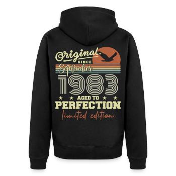 Born in September 1983 September - September 1983 - Unisex Premium Organic Zip Hoodie - black - Back - Nico (187cm)