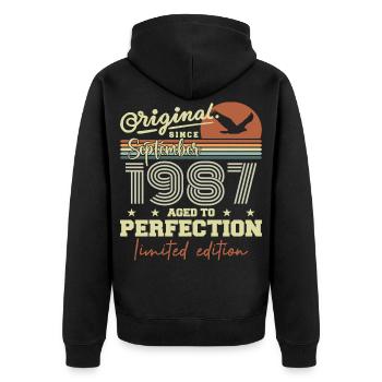 Born in September 1987 September - September 1987 - Unisex Premium Organic Zip Hoodie - black - Back - Nico (187cm)
