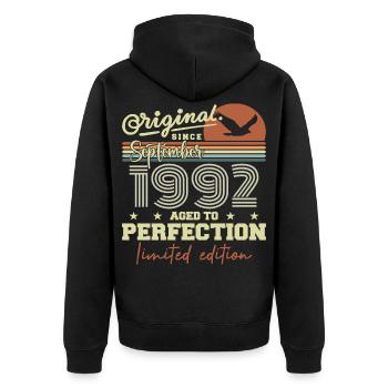 Born in September 1992 September - September 1992 - Unisex Premium Organic Zip Hoodie - black - Back - Nico (187cm)