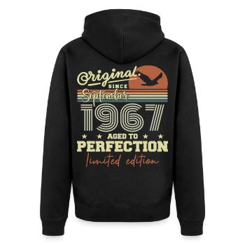 Born in September 1967 September - September 1967 - Unisex Premium Organic Zip Hoodie - black - Back - Nico (187cm)