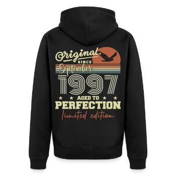 Born in September 1997 September - September 1997 - Unisex Premium Organic Zip Hoodie - black - Back - Nico (187cm)