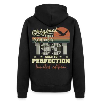 Born in September 1991 September - September 1991 - Unisex Premium Organic Zip Hoodie - black - Back - Nico (187cm)