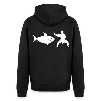 Shark Karate - Unisex Premium Organic Zip Hoodie - black - Back - Nico (187cm)