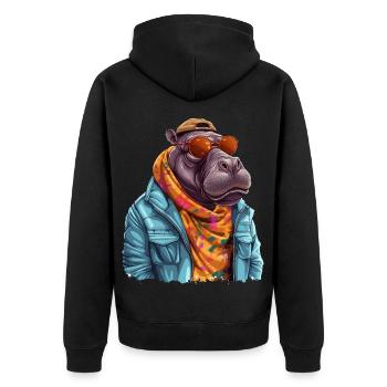 Graffiti d’hippopotame. Force et puissance cachées. - Veste à capuche bio Premium Unisexe - noir - Dos - Nico (187cm)