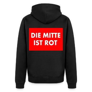 die mitte ist rot - Unisex Premium Bio Zip Hoodie - Schwarz - Hinten - Nico (187cm)