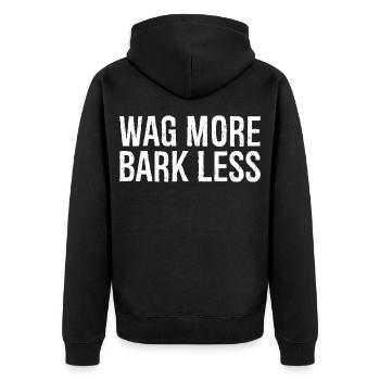 wag more bark less - Unisex Premium Bio Zip Hoodie - Schwarz - Hinten - Nico (187cm)