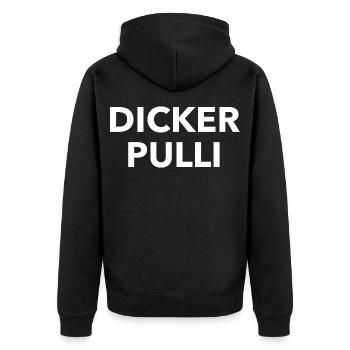 Dicker Pulli Kontrast Typo - Unisex Premium Bio Zip Hoodie - Schwarz - Hinten - Nico (187cm)