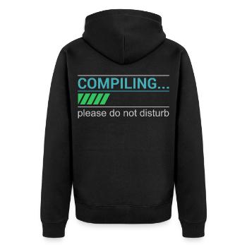 Lustiges Programmierer T-Shirt - Compiling Please - Unisex Premium Bio Zip Hoodie - Schwarz - Hinten - Nico (187cm)