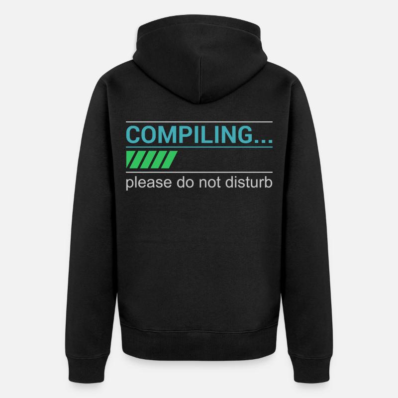 Lustiges Programmierer T-Shirt - Compiling Please - Unisex Premium Bio Zip Hoodie - Schwarz
