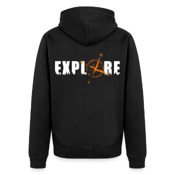Explore Motiv mit einem Kompass - Unisex Premium Bio Zip Hoodie - Schwarz - Hinten - Nico (187cm)