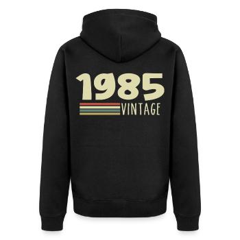 1985-Jubiläum-1985-retro-1985 - Unisex Premium Bio Zip Hoodie - Schwarz - Hinten - Nico (187cm)