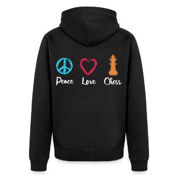 Peace Love Chess - Unisex Premium Organic Zip Hoodie - black - Back - Nico (187cm)