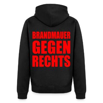 brandmauer gegen rechts - Unisex Premium Bio Zip Hoodie - Schwarz - Hinten - Nico (187cm)
