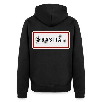 Panneau d’entrée de la ville de Bastia - Veste à capuche bio Premium Unisexe - noir - Dos - Nico (187cm)
