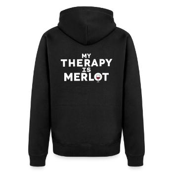 My Therapy Is Merlot Lustiger Wein Spruch - Unisex Premium Bio Zip Hoodie - Schwarz - Hinten - Nico (187cm)