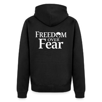 Freedom Over Fear Frieden & Freiheit - Unisex Premium Bio Zip Hoodie - Schwarz - Hinten - Nico (187cm)