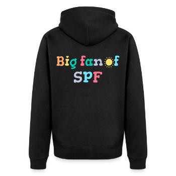 SPF Sonnenschutz Fan Sommer Sonne - Unisex Premium Bio Zip Hoodie - Schwarz - Hinten - Nico (187cm)