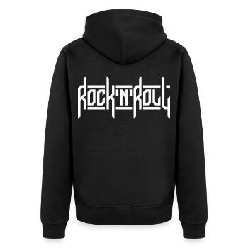 Logo de typographie personnalisée Rock’N’Roll - Veste à capuche bio Premium Unisexe - noir - Dos - Nico (187cm)