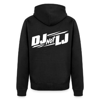 Veranstaltungstechnik DJ not LJ - Unisex Premium Bio Zip Hoodie - Schwarz - Hinten - Nico (187cm)