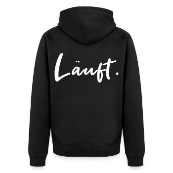 Runs. – Hand lettering statement - Unisex Premium Organic Zip Hoodie - black - Back - Nico (187cm)