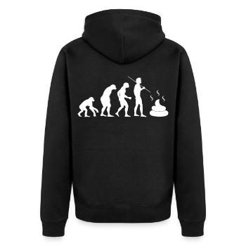 Darmevolution - Unisex Premium Bio Zip Hoodie - Schwarz - Hinten - Nico (187cm)