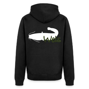 Wels - Unisex Premium Bio Zip Hoodie - Schwarz - Hinten - Nico (187cm)